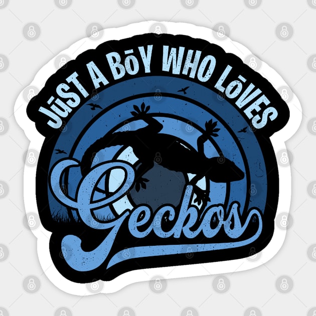 Funy Quote Just A Boy Who Loves geckos Blue 80s Retro Vintage Sunset Gift IdeA for boys Sticker by Lyume